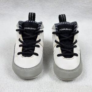 Nike Air Jordan 9 Retro Barons 45 Crib Bootie Size 2C White Black Gray